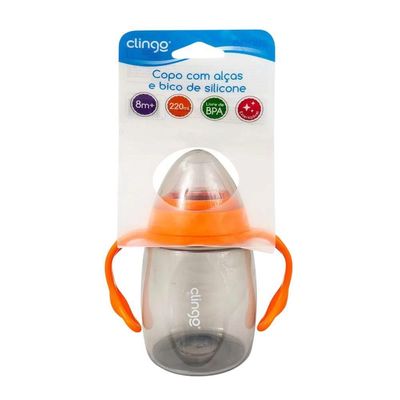 Copo Com Alça E Bico De Silicone 220ml Laranja Clingo