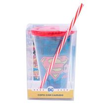 Copo Com Canudo Logo Superman Dc Comics 450ml Tasco Inport