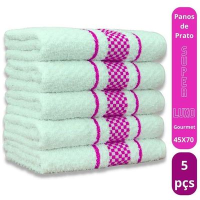 Kit 5 Pano De Prato Super Luxo Atoalhado Premium Gourmet Beka - Rosa Rosa