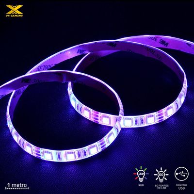 Fita de LED VX Gaming RGB com Controlador Conexao USB 60 Pontos de LED 1 Metro - LRU1(7908020920717)