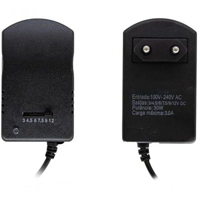 Fonte Universal Bivolt Regulável 3v 4.5v 6v 7.5v 9v 12v 3a 30w 6 Plugs It-blue Le-2561