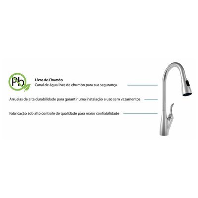 Torneira Misturador de Cozinha 2 Jatos com Cromado Inox