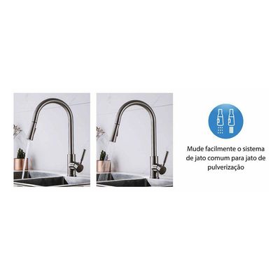 Torneira Misturador de Cozinha 2 Jatos com Cromado Inox