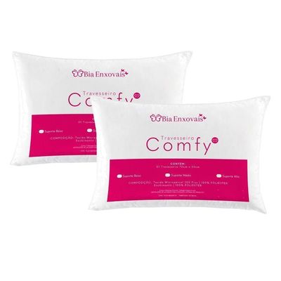 Kit 02 Travesseiros Comfy Suporte Alto - Branco.