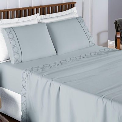 Jogo De Cama 300 Fios Bordado King Infinity 04 Peças Cinza