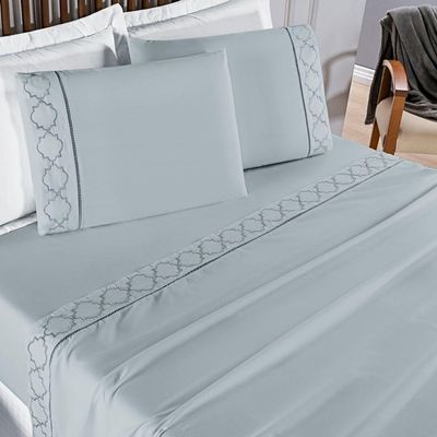 Jogo De Cama 300 Fios Bordado King Infinity 04 Peças Cinza