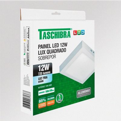 Painel De Led Quadrado Sobrepor 12w Bivolt Taschibra 6500k Luz Fria