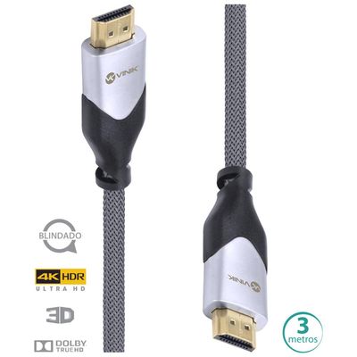 Cabo HDMI 2.0 4K ULTRA HD 3D Conexao ETHERNET Blindado em NYLON 3 Metros - H20B-3