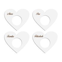 Porta Guardanapo Coração Desejos Kit 4 Peças 7,5cmx6,5cm - Cria Arte Laser Branco