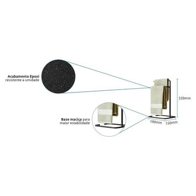 Kit Porta Toalha De Rosto E Lixeira De Banheiro 6l Eleganza Metal Preto