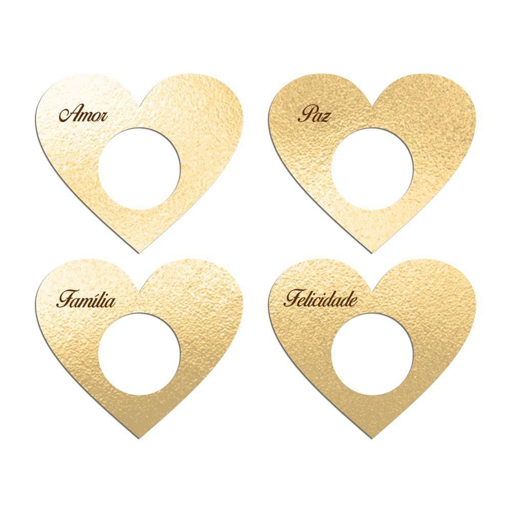 Porta Guardanapo Coração Desejos Kit 4 Peças 7,5cmx6,5cm - Cria Arte Laser Dourado