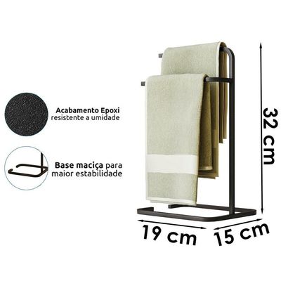 Porta Toalha Toalheiro Duplo Lovell Bancada Lavabo Preto Dhom Preto