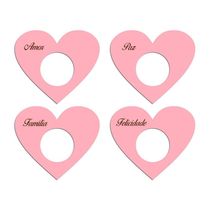 Porta Guardanapo Coração Desejos Kit 4 Peças 7,5cmx6,5cm - Cria Arte Laser Rosa Claro