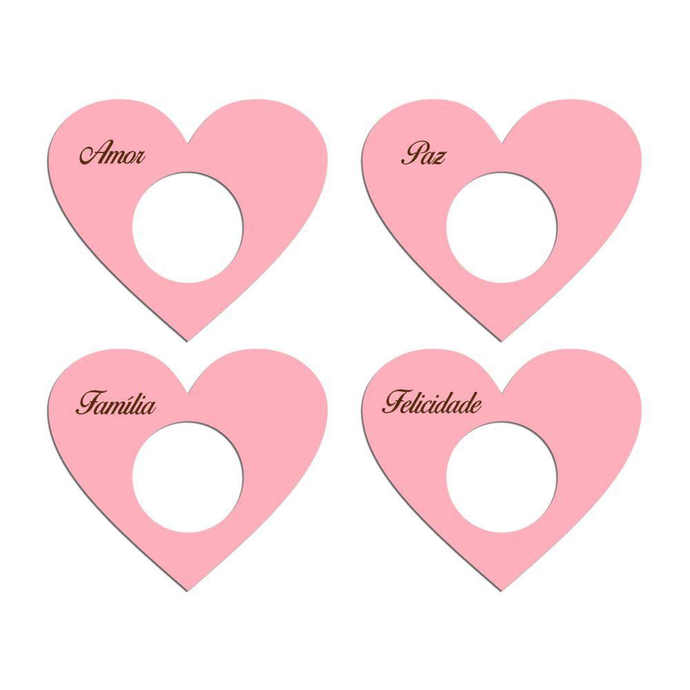 Porta Guardanapo Coração Desejos Kit 4 Peças 7,5cmx6,5cm - Cria Arte Laser Rosa Claro