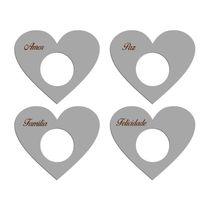 Porta Guardanapo Coração Desejos Kit 4 Peças 7,5cmx6,5cm - Cria Arte Laser Cinza Claro