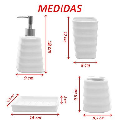 Kit 4pçs Banheiro Lavabo Luxo Modelagem 3d Cerâmica Branco