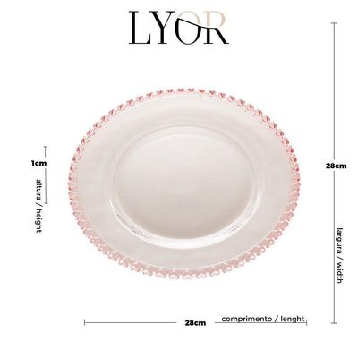 Prato Raso De Cristal Coração Borda Rosa 28cm 1685 - Lyor