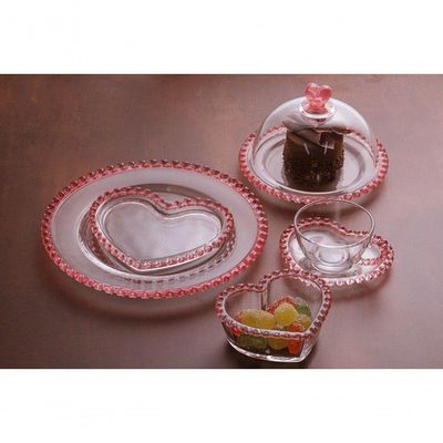 Prato Raso De Cristal Coração Borda Rosa 28cm 1685 - Lyor
