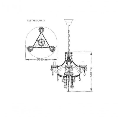 Lustre Glam Maria Tereza Champanhe 3 Braços E14 Taschibra
