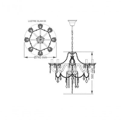 Lustre Glam Maria Tereza Champanhe 8 Braços E14 Taschibra