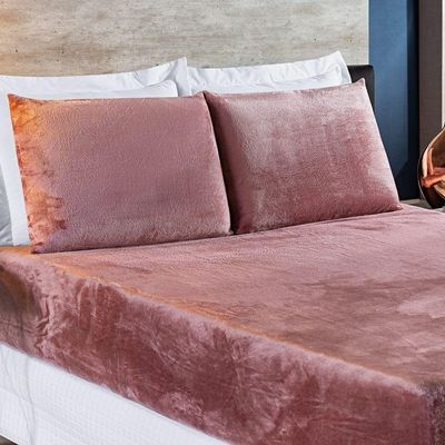 Jogo De Cama Casal Biasoft Manta Flannel 3 Peças Rosê