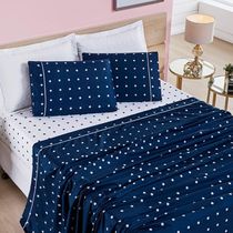 Jogo De Cama Lençol 200 Fios Petit Poá King 04 Peças Marinho