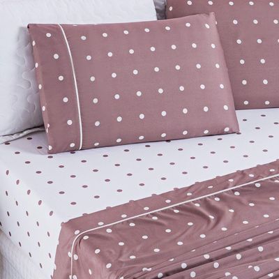 Jogo De Cama Lençol 200 Fios Petit Poá Solteiro 03 Peças - Rose