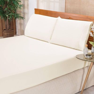 Jogo De Cama Ponto Palito Percal 180 Fios Elegance Casal 03 Peças - Palha.