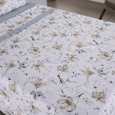 Jogo Cama Lençol Encanto Casal Padrão Percal 180 Fios C/ Ponto Palito 4 Peças - Floral - Cinza