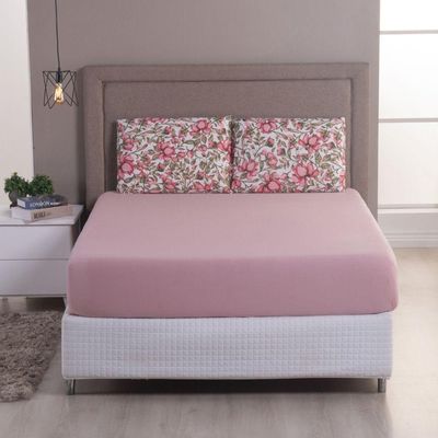 Jogo Cama Lençol Sonnet King Malha Estampada 100% Algodão 3 Peças - Flores - Rosê