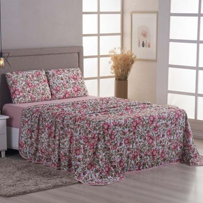 Jogo Cama Lençol Sonnet Queen Malha Estampada 100% Algodão 4 Peças - Flores - Rosê