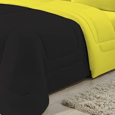 Edredom Dupla Face 100% Algodão Malha Queen Gran Moratta 01 Peça - Preto/ Amarelo