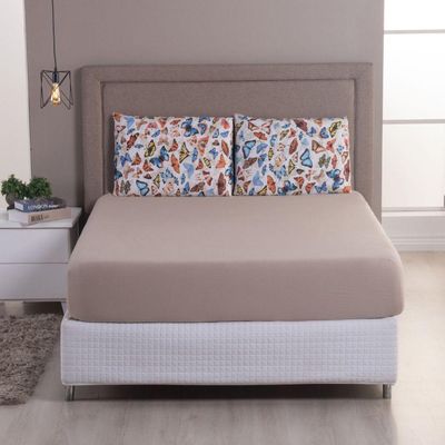 Jogo Cama Lençol Sonnet Solteiro Malha Estampada 100% Algodão 2 Peças - Borboletas - Bege