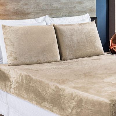 Jogo De Cama Casal Biasoft Manta Flannel 3 Peças - Cáqui.