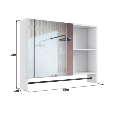 Armário Espelheira para Banheiro ES8020 com 1 Porta 1 Toalheiro e Nichos Branco