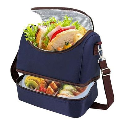 Kit Fitness Bolsa Térmica Com Marmita 2 Andares E Garrafa Azul/marrom