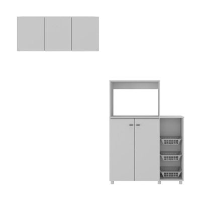 Kit Armário De Cozinha 3 Portas Com Balcão Multiuso-fruteira Multimóveis Mp2235 Branco Branco