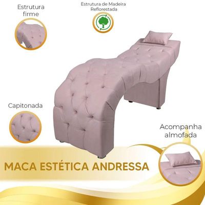 Maca Estofada Para Clínica De Estética Facial Com Capitonê Andressa Rosê Veludo Speciale Home Rose