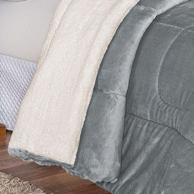 Coberdrom Apollo Queen Sherpa + Manta Flannel 1 Peça Cinza