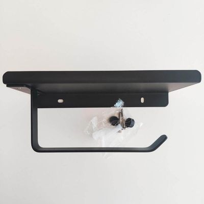Porta Papel Higiênico Preto De Parede Com Suporte Apoio De Celular