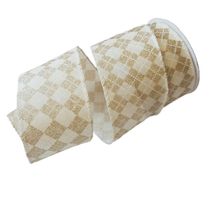 Fita Decorativa Natal Poliéster Bege/dourada Comp 9.14m X Larg 6.50cm