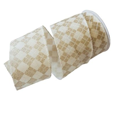 Fita Decorativa Natal Poliéster Bege/dourada Comp 9.14m X Larg 6.50cm