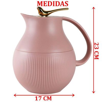 Garrafa Térmica Mesa Pássaro Dourado Rosa Pink Leite Café 1l