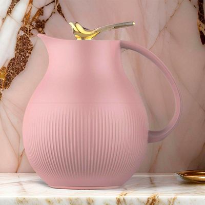 Garrafa Térmica Mesa Pássaro Dourado Rosa Pink Leite Café 1l