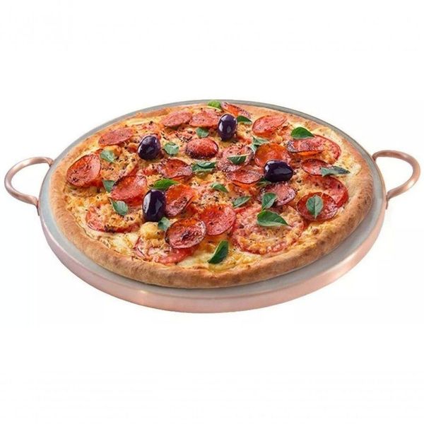 Forma De Pedra Sabão Para Pizza 37 Cm Alças De Cobre