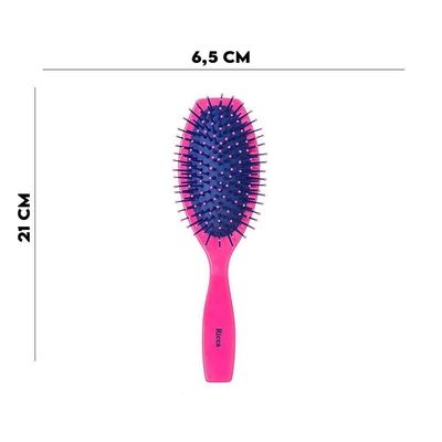 Escova De Cabelo Oval 21cm Rosa Pink Nylon Almofadada Ricca