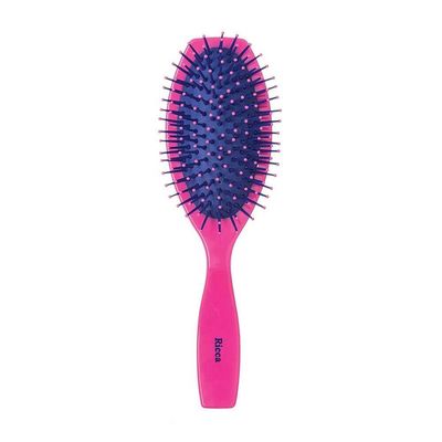 Escova De Cabelo Oval 21cm Rosa Pink Nylon Almofadada Ricca