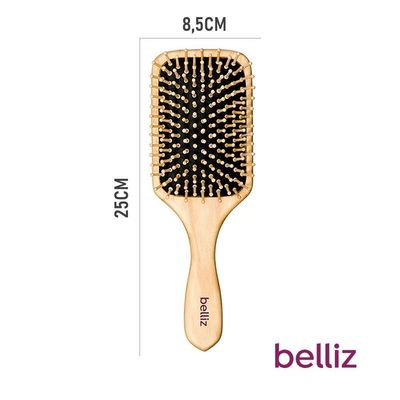 Escova De Cabelo Belliz Raquete Cerdas De Madeira Reduz Frizz 25cm