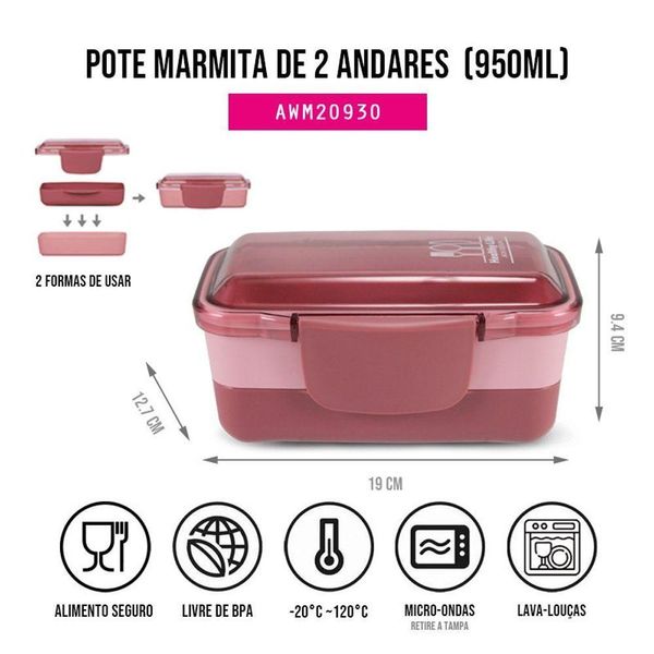 Pote Marmita De 2 Andares 950ml Concept Rosa