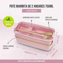 Pote Marmita Ecológica De 2 Andares 750ml Jacki Design Rosa